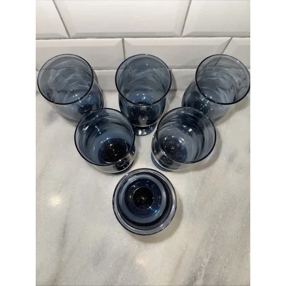 Vintage Libbey 1970s Tulip Dusky Blue12OZ Water/Wine Goblet Glass Set Of 6 GW995